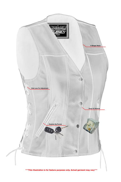 Women's leather motorcycle vest - Satin lined