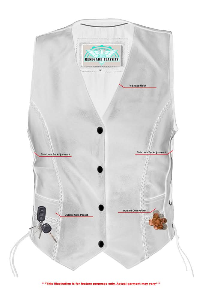 Women's Leather Western Vest with Braided Accent and Laced Sides