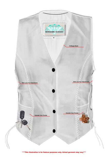 Women's Leather Western Vest with Braided Accent and Laced Sides