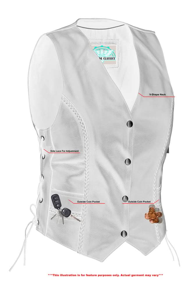 Women's Leather Western Vest with Braided Accent and Laced Sides