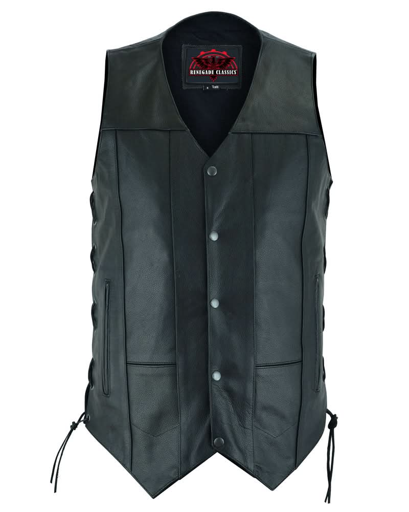 Men's Western Style Ten Pocket Utility Black Vest - TALL