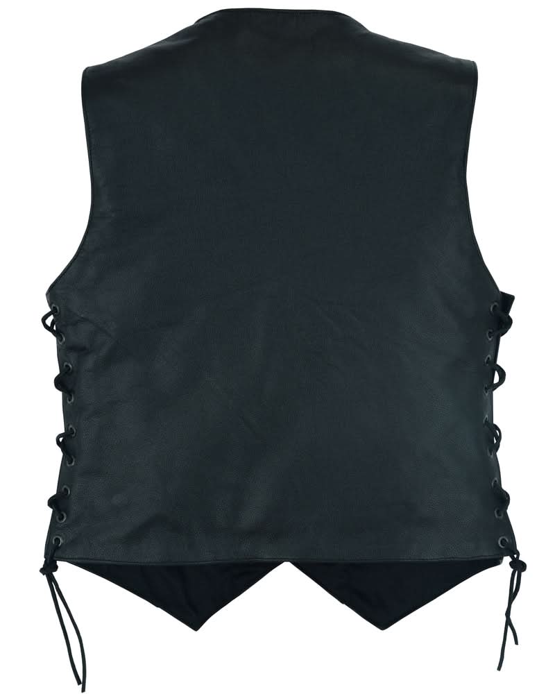 Women's Black Leather Motorcycle Vest with 6 Utility Pockets