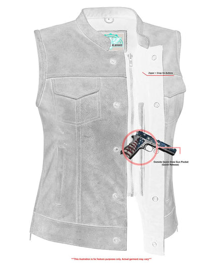 Women's Premium Gray Leather Club Style Vest- Single Back Panel