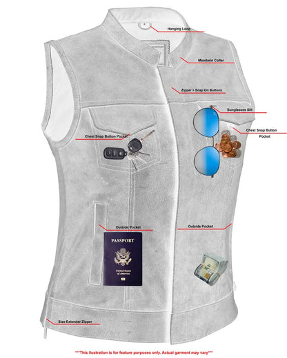 Women's Premium Gray Leather Club Style Vest- Single Back Panel