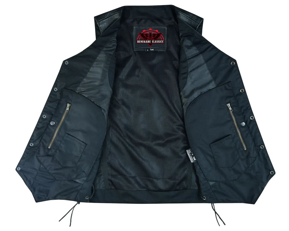 Men's Western Style Ten Pocket Utility Black Vest - TALL