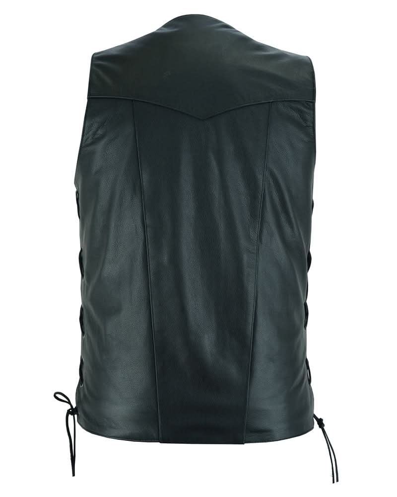 Men's Western Style Ten Pocket Utility Black Vest - TALL