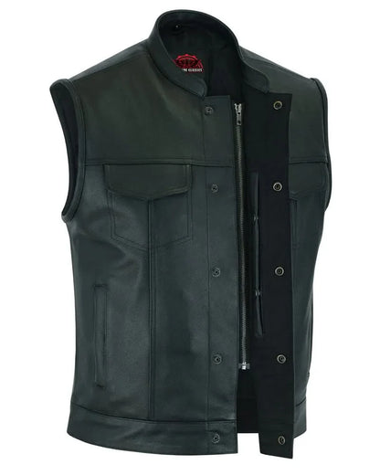 Men's Club Style Leather Vest "Blackhawk" with Scoop Collar