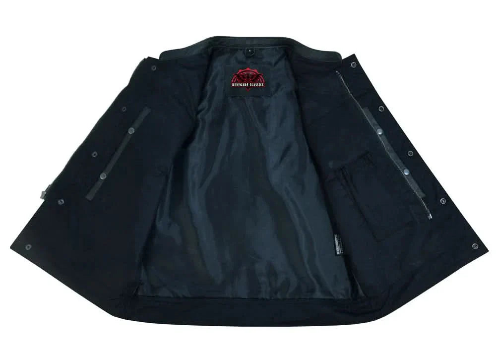 Men's Club Style Leather Vest "Blackhawk" with Scoop Collar