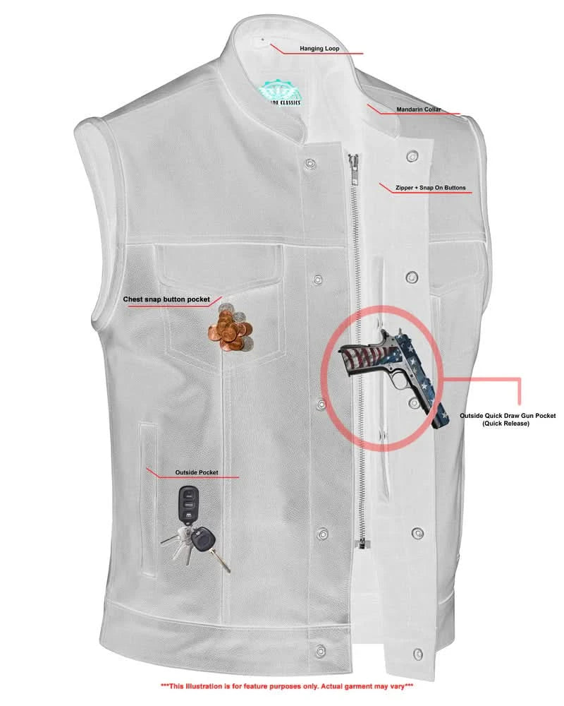 Men's Club Style Leather Vest "Blackhawk" with Scoop Collar
