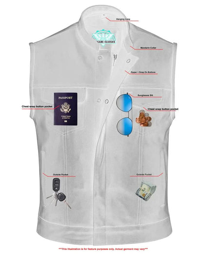 Men's Club Style Leather Vest "Blackhawk" with Scoop Collar