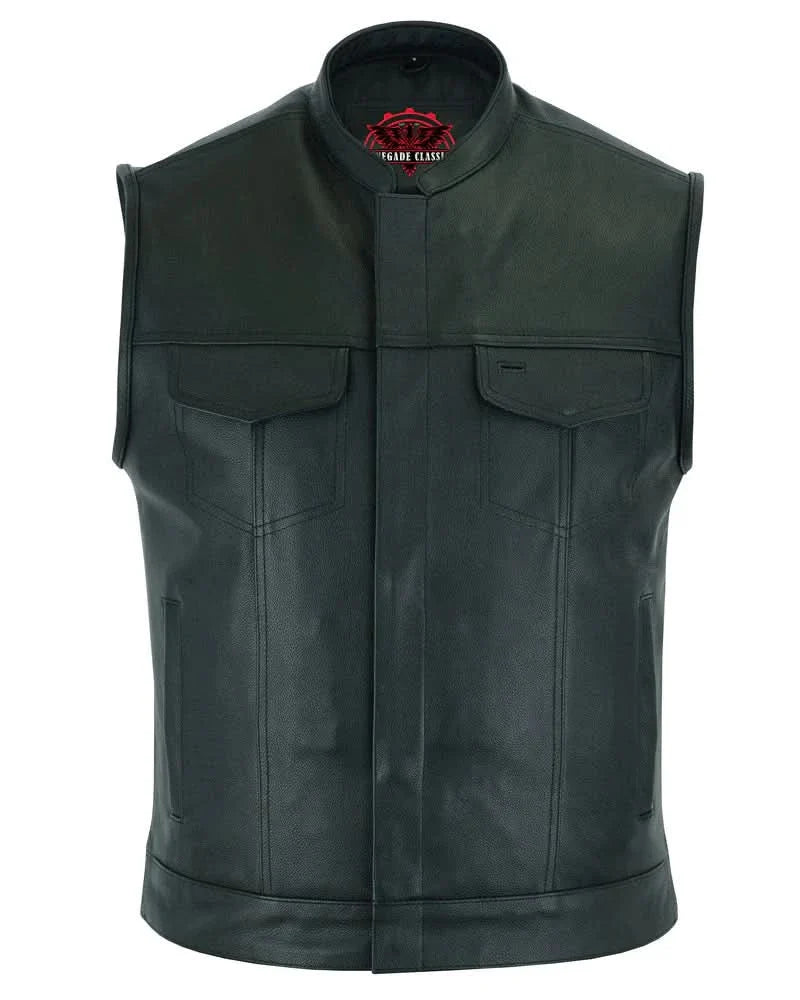Men's Club Style Leather Vest "Blackhawk" with Scoop Collar