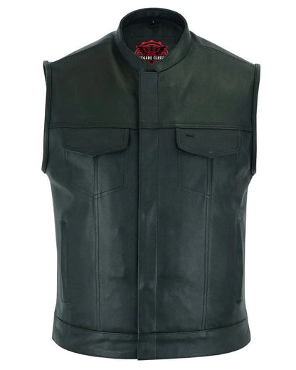 Men's Club Style Leather Vest "Blackhawk" with Scoop Collar