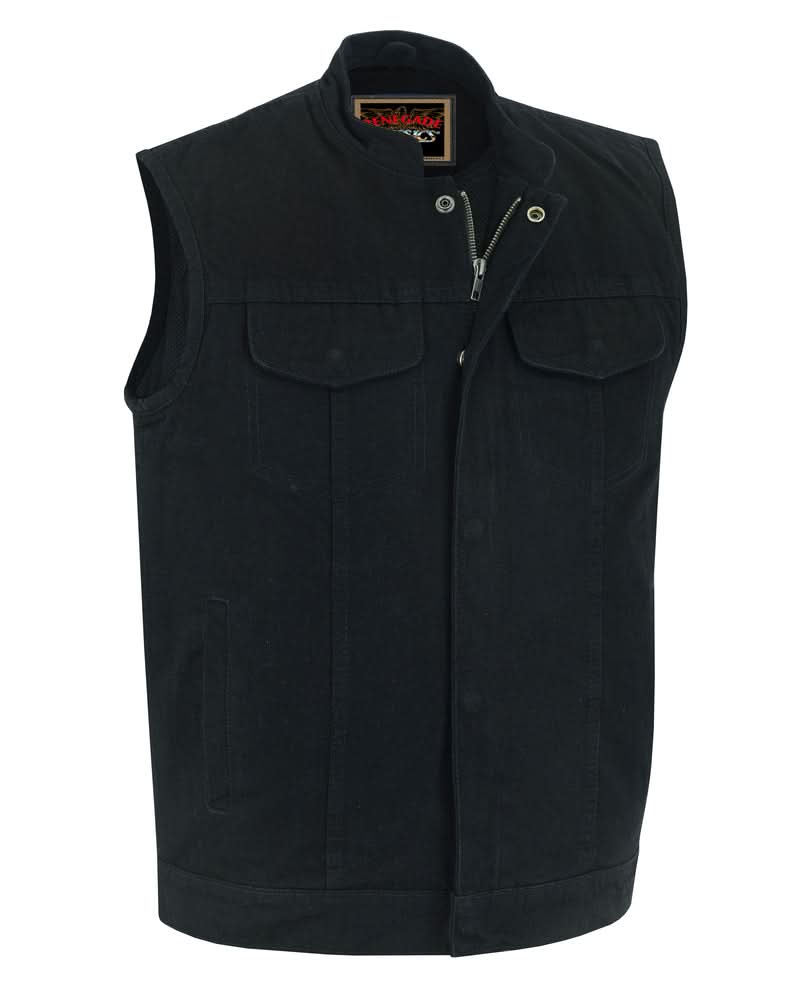 Men's Black Denim Motorcycle Vest- Weston