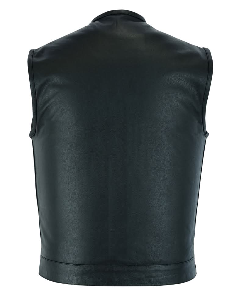Men's Club Style "AM" Black Cowhide Leather Motorcycle Vest