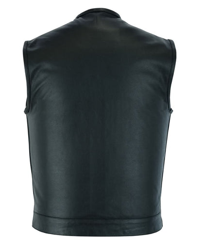 Men's Club Style "AM" Black Cowhide Leather Motorcycle Vest