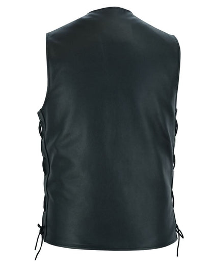 Men's TALL Classic Western Style Leather Vest Tapered Bottom- Black