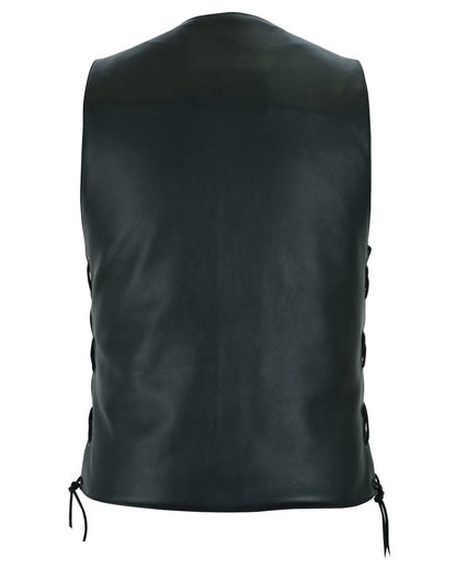 Men's Classic Western "Hawk" Black Leather Motorcycle Vest