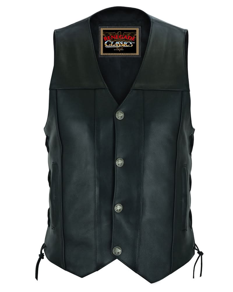 Men's Classic Western "Hawk" Black Leather Motorcycle Vest