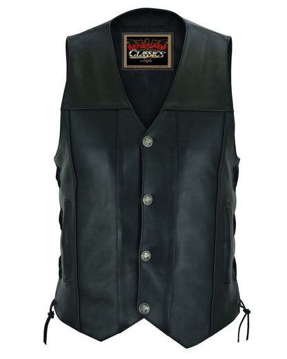 Men's Classic Western "Hawk" Black Leather Motorcycle Vest