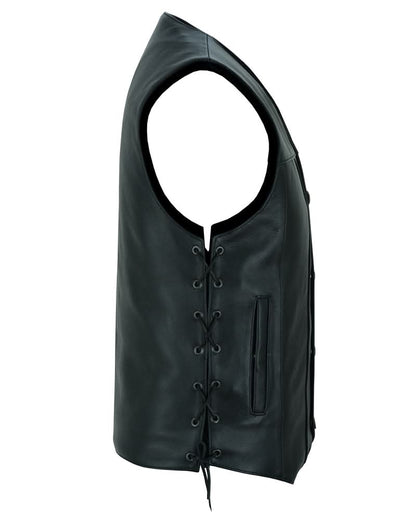 Men's Classic Western "Hawk" Black Leather Motorcycle Vest