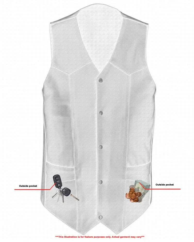Men's Tall Classic Motorcycle Leather Vest with scaped bottom - Black