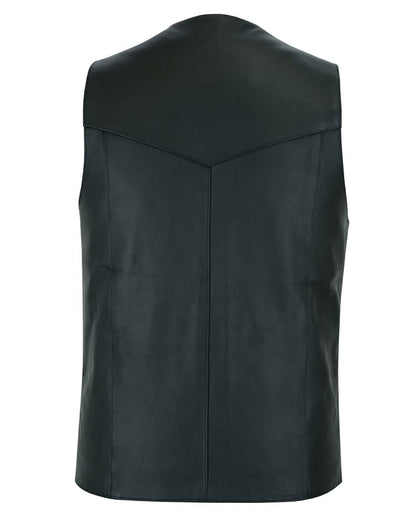 Men's Tall Classic Motorcycle Leather Vest with scaped bottom - Black