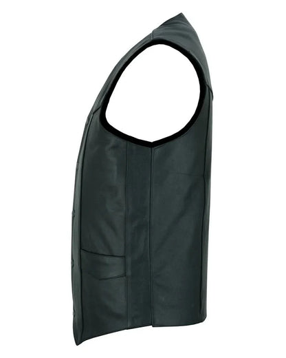 Men's Tall Classic Motorcycle Leather Vest with scaped bottom - Black