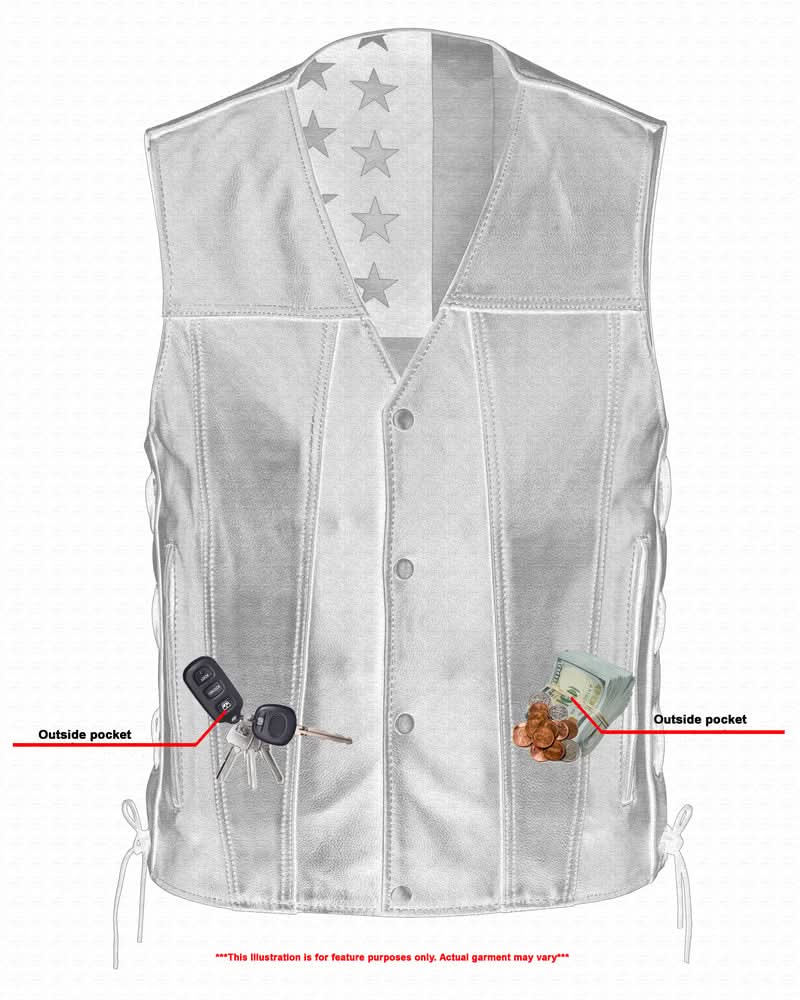 Men's Western Style "Honor Ride" Black Leather Motorcycle with Vest Red Stitching