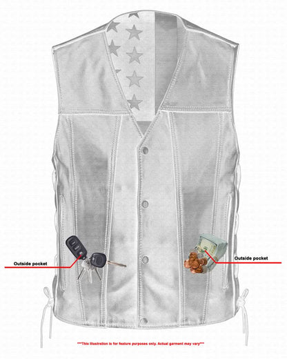 Men's Western Style "Honor Ride" Black Leather Motorcycle with Vest Red Stitching