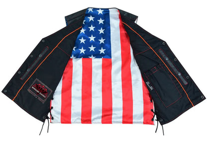 Men's Western Style "Honor Ride" Black Leather Motorcycle with Vest Red Stitching