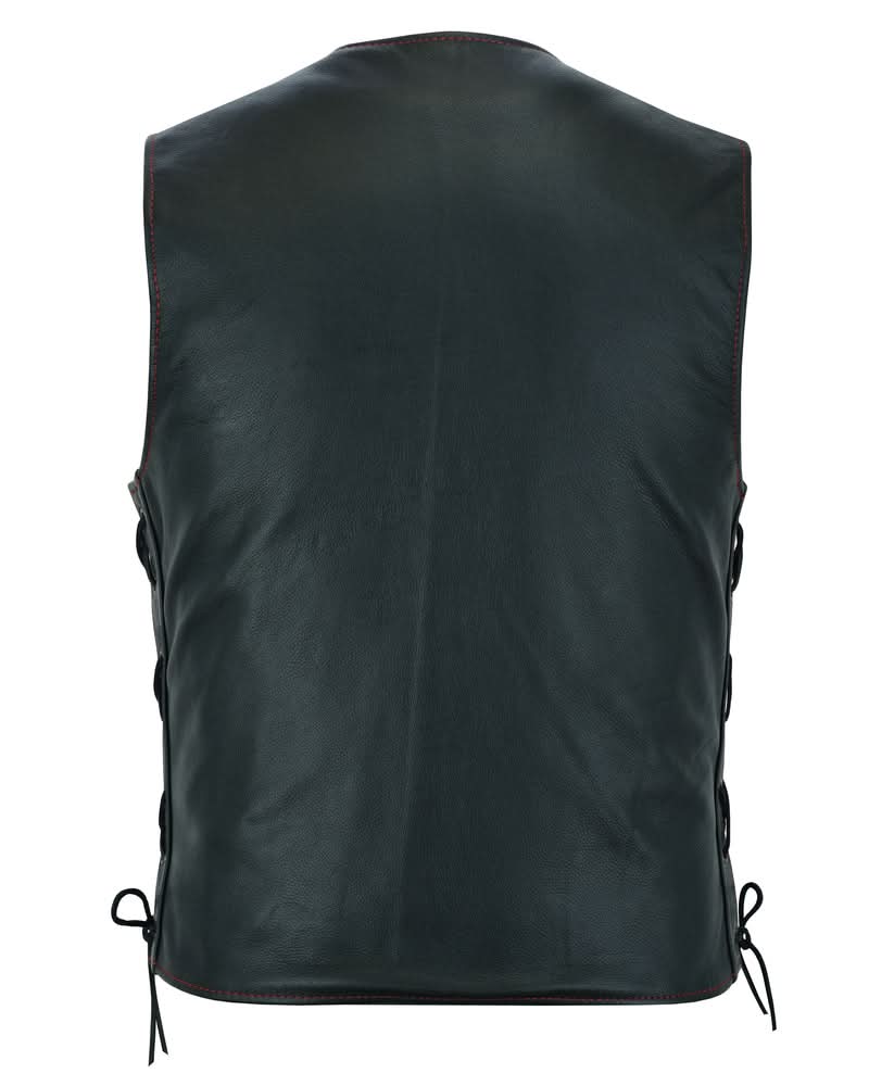 Men's Western Style "Honor Ride" Black Leather Motorcycle with Vest Red Stitching