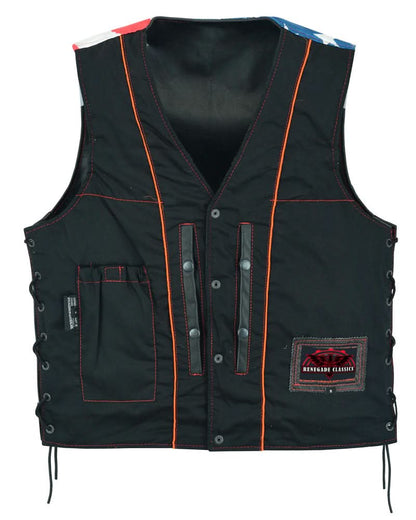 Men's Western Style "Honor Ride" Black Leather Motorcycle with Vest Red Stitching