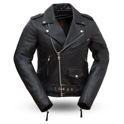 Women's Classic Motorcycle Leather Riding Jacket- "Rockstar"