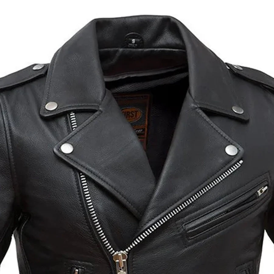 Women's Classic Motorcycle Leather Riding Jacket- "Rockstar"