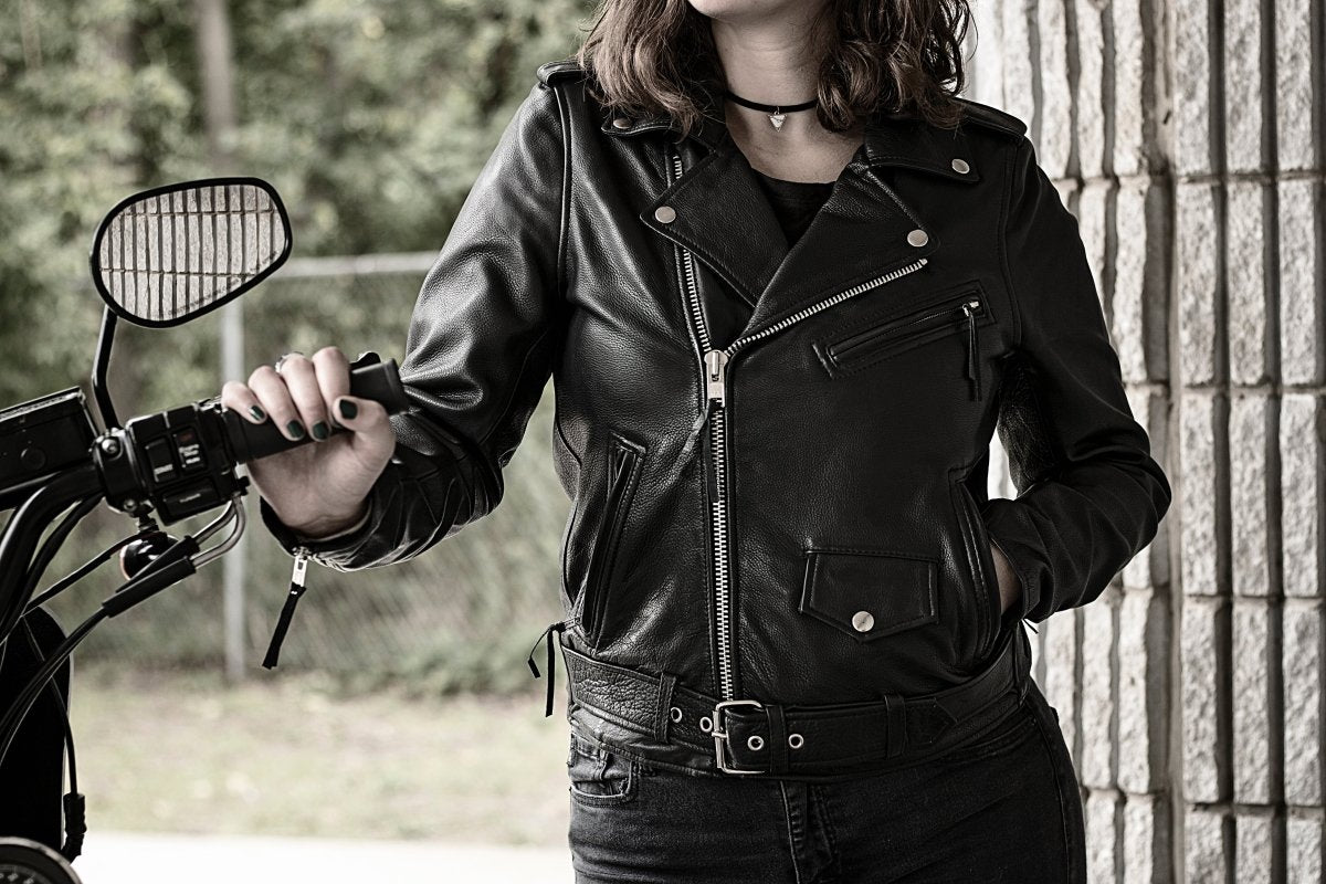 Women's Classic Motorcycle Leather Riding Jacket- "Rockstar"