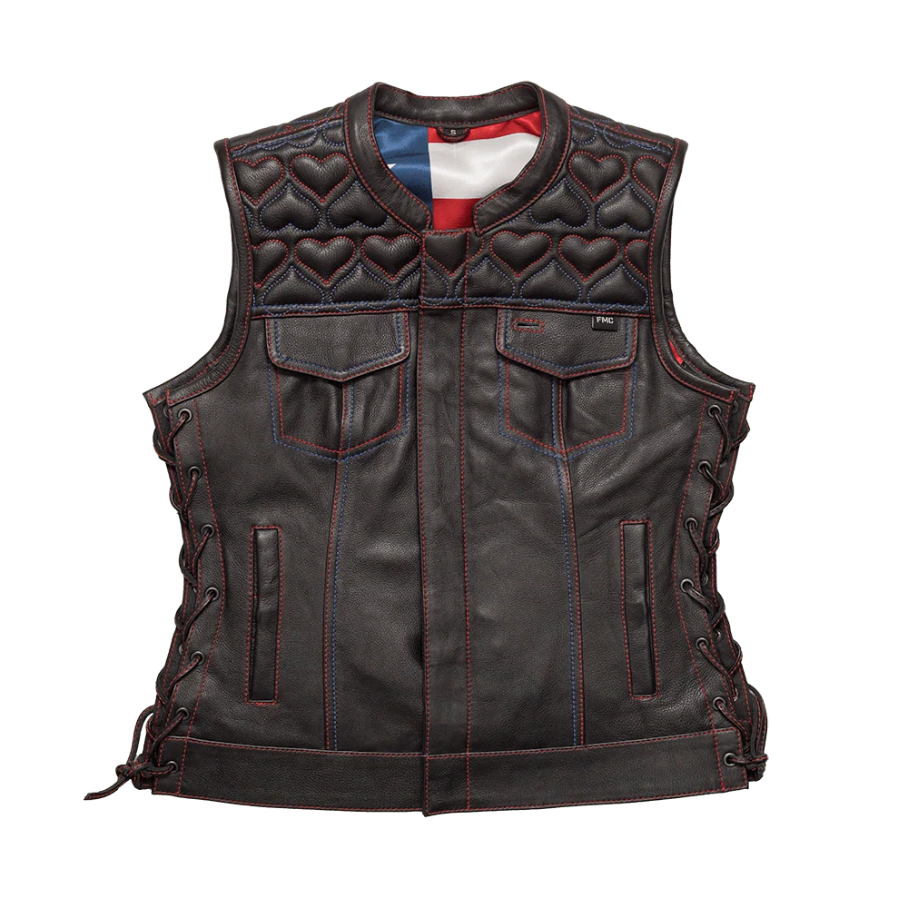 Women’s Leather Club Style Motorcycle Vest- Rosie