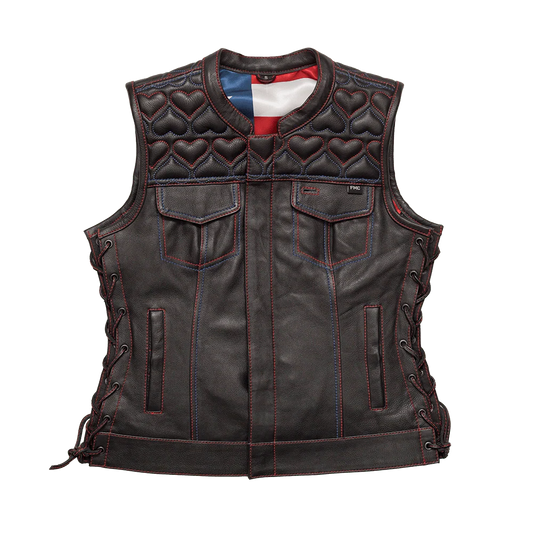 Women’s Leather Club Style Motorcycle Vest- Rosie