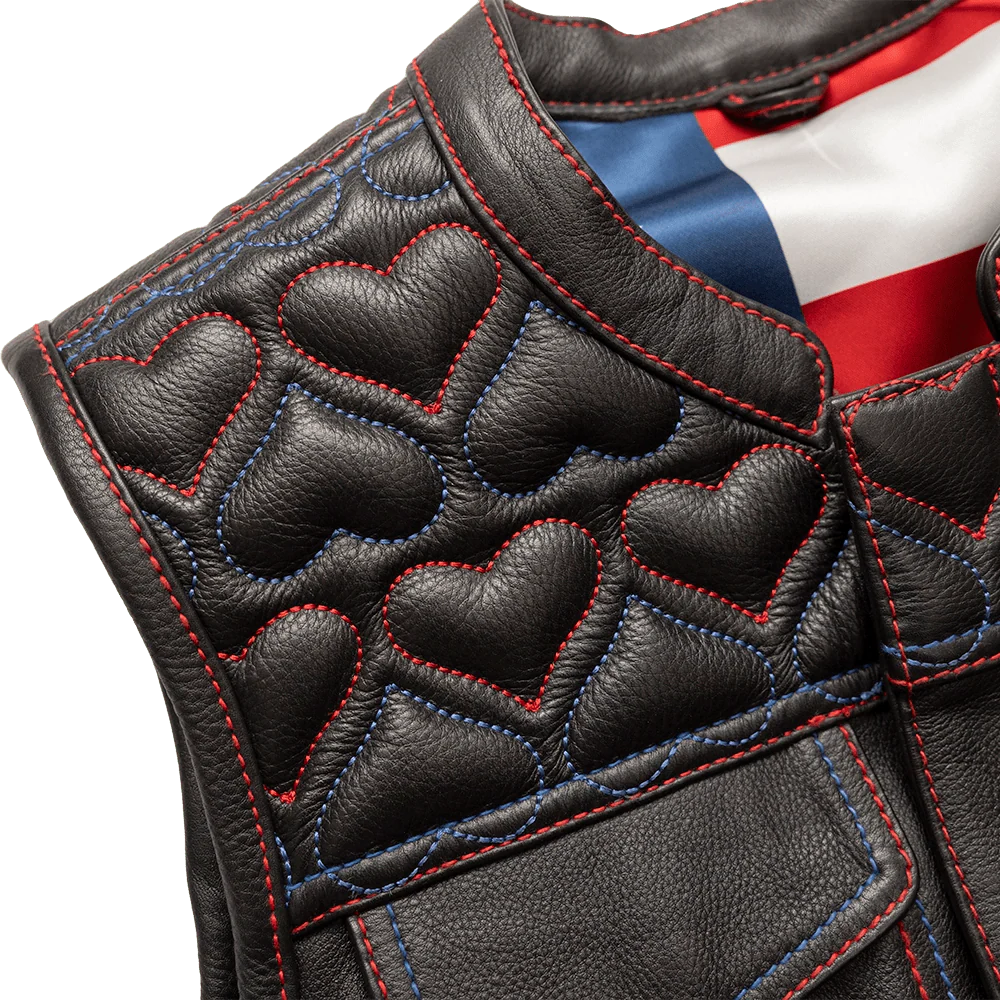 Women’s Leather Club Style Motorcycle Vest- Rosie