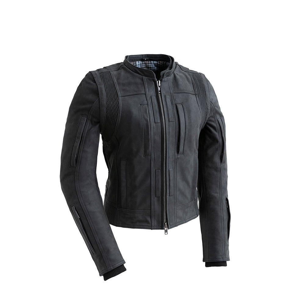 Women's Leather Motorcycle Club Style Riding Jacket- "RYBAK"