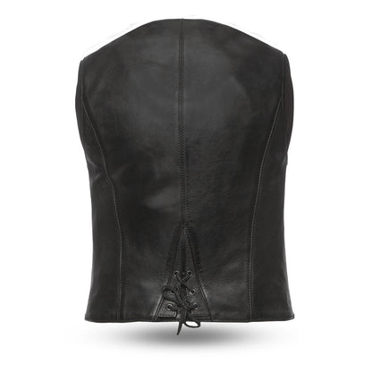 Women's Western Style Whiskey Brown Leather Motorcycle Vest- Savannah