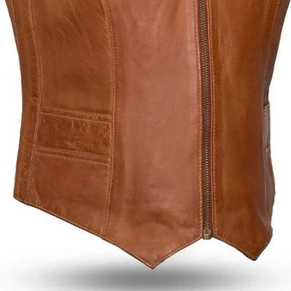 Women's Western Style Leather Motorcycle Vest- Savannah