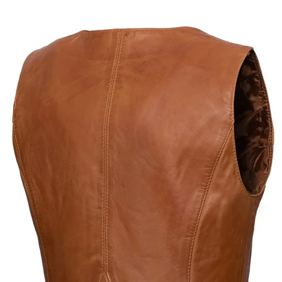 Women's Western Style Leather Motorcycle Vest- Savannah