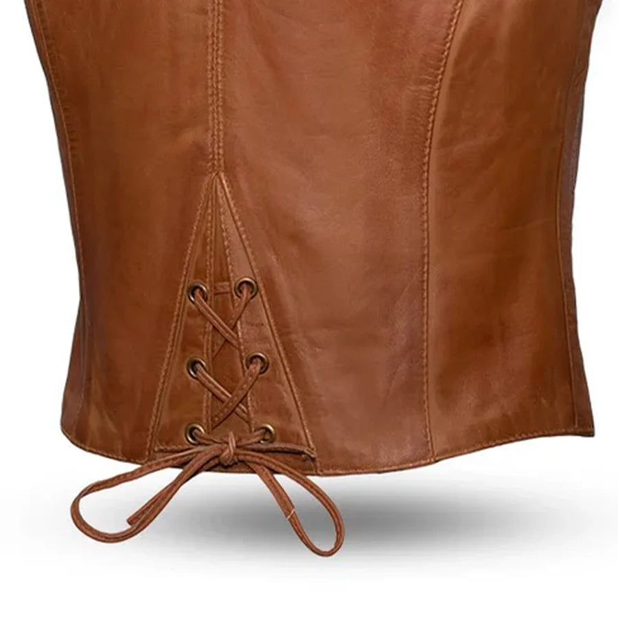 Women's Western Style Leather Motorcycle Vest- Savannah