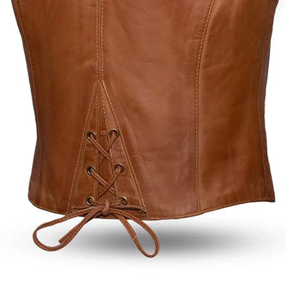 Women's Western Style Leather Motorcycle Vest- Savannah