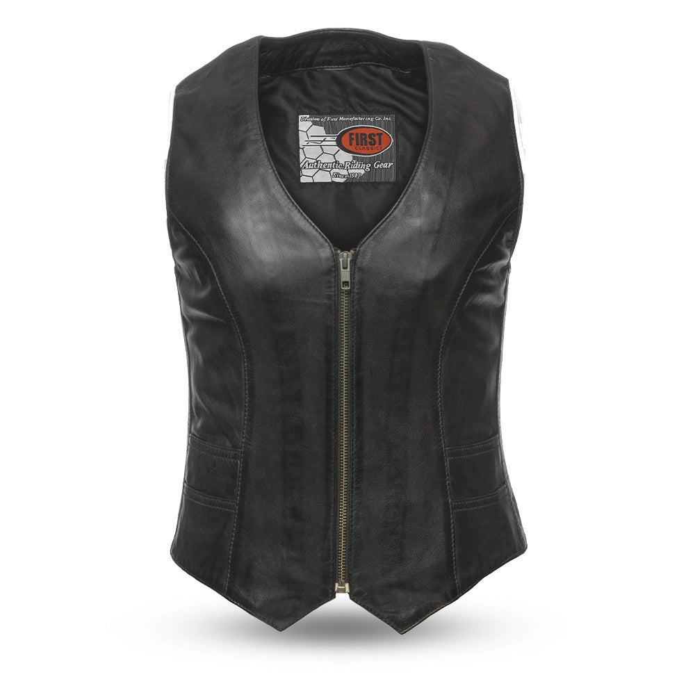 Women's Western Style Leather Motorcycle Vest- Savannah