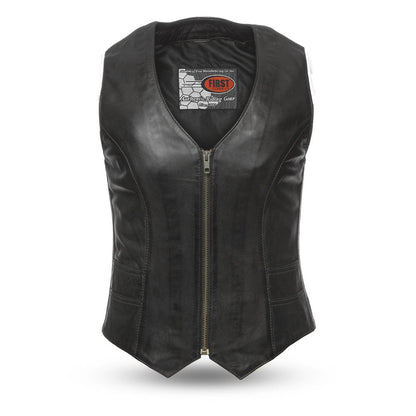 Women's Western Style Leather Motorcycle Vest- Savannah