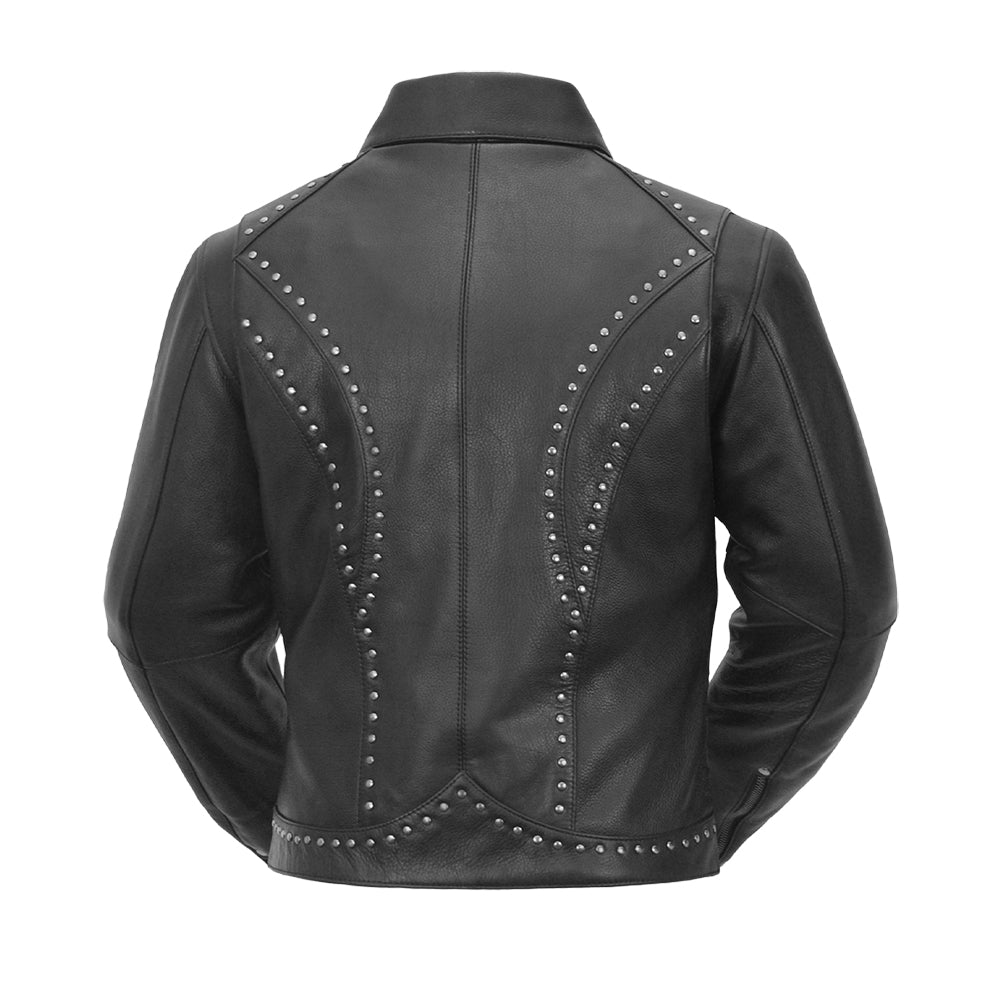 Women's Fashion Motorcycle Leather Jacket- "Scarlett Star"