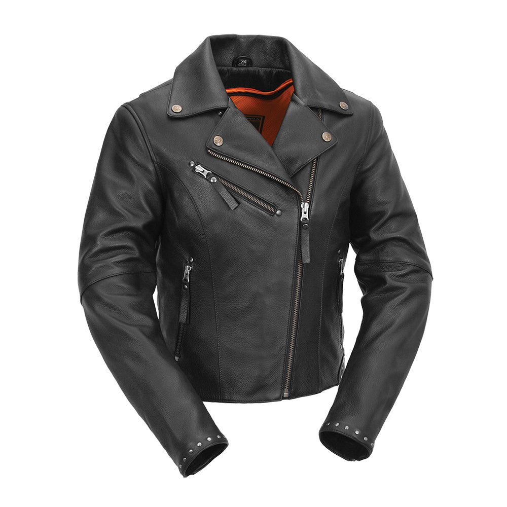 Women's Fashion Motorcycle Leather Jacket- "Scarlett Star"