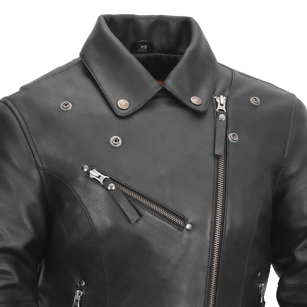 Women's Fashion Motorcycle Leather Jacket- "Scarlett Star"