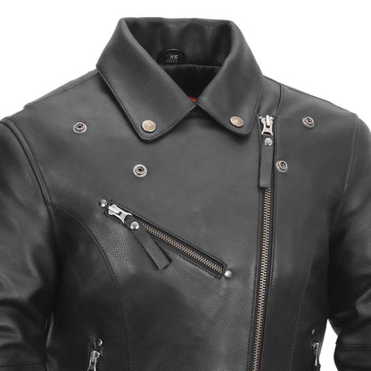 Women's Fashion Motorcycle Leather Jacket- "Scarlett Star"